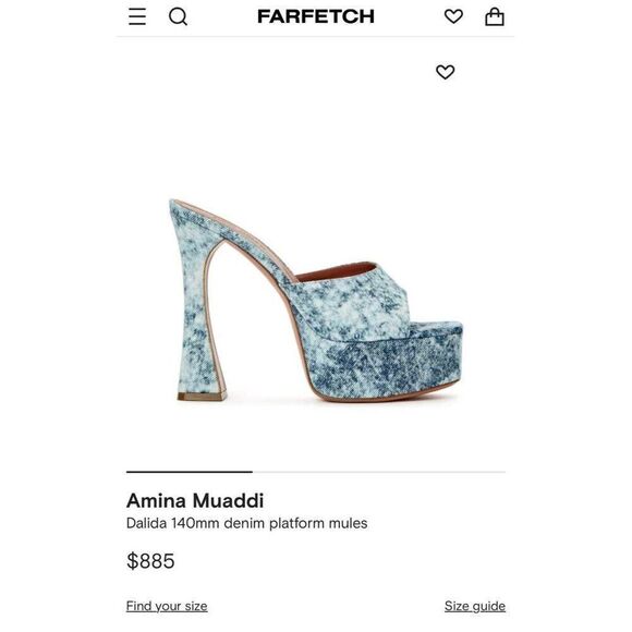 NEW AMINA MUADDI Dalida Blue Denim Square Open Toe Platform Pumps Size E… - Picture 4 of 12
